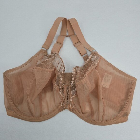 Elomi MATILDA 8900 Bra 38I Beige Side Support T-Strap Hook Full Coverage Sheer - Picture 2 of 14